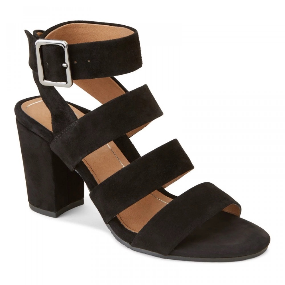 NWOT Vionic Black Suede Strap Buckle Block Heels
